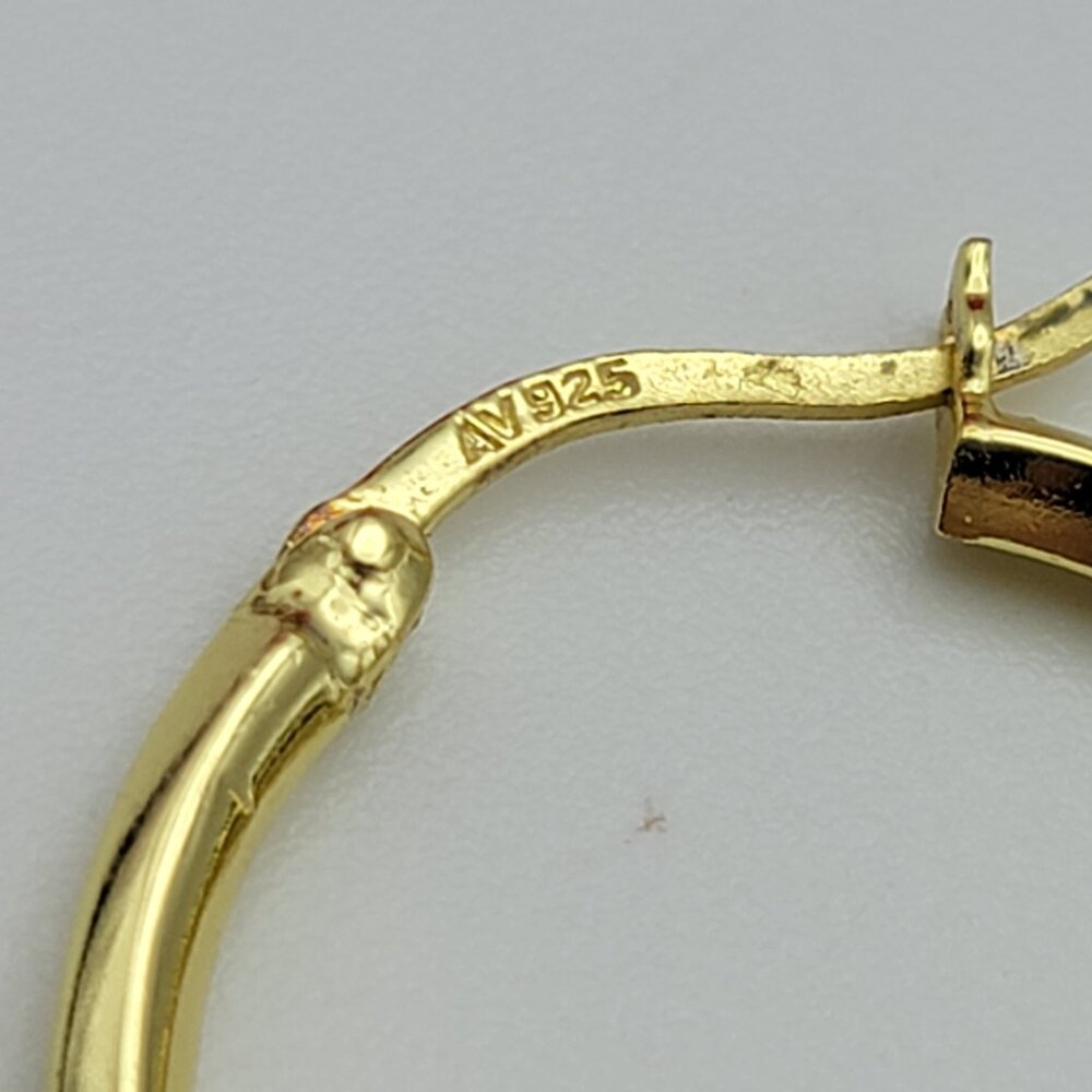 AV 925 Sterling Silver Gold Vermeil Hoop Earrings 26mm Latch-Back Lever-Back - Picture 5 of 8